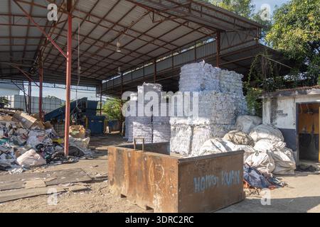 Waste sorting and compacting facility, This site is used for processing recyclables, paper, Bayan Lepas, Malaysia, Stock Photo