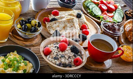 Breakfast served with coffee Stock Photo