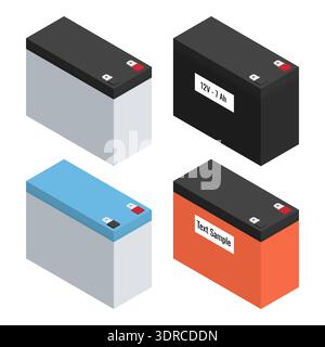 Isometric 12V 7Ah rechargeable lead acid battery vector icon set Stock Vector