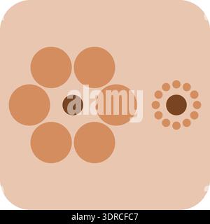 Ebbinghaus illusion.Vector graphic optical illusion. The two dark brown circles are exactly the same size but the right one looks bigger Stock Vector