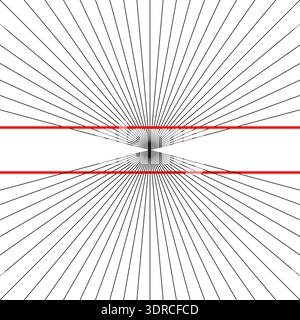 Hering illusion Vector graphic optical illusion. The red lines are parallel but they appear to be bulging outwards Stock Vector