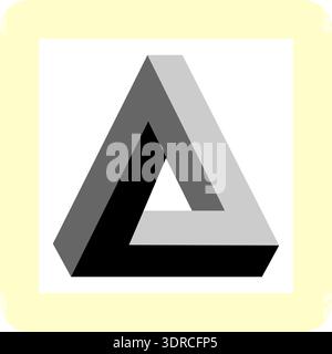 Penrose Triangle illusion. Vector graphic optical illusion. What appears to be a simple three dimensional triangle, on closer inspection, turns out to Stock Vector