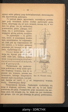 This sixth-grade physics and chemistry book by Ludwik Koziski and Stefan Walery Moycho, published in 1924, presents foundational topics in mechanics, thermodynamics, electricity, magnetism, optics, chemical reactions, and atomic theory. The text includes diagrams, illustrations, and tables, emphasizes laboratory practice, measurements, and scientific methods, and is designed for Polish classrooms, providing structured guidance for students and teachers in understanding core scientific principles and performing experiments. Stock Photo