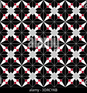 Geometric polygonal seamless pattern. Complicated texture background. Rhombus and squares blocks ornament. Diamond grid square tile. Classic black, wh Stock Vector