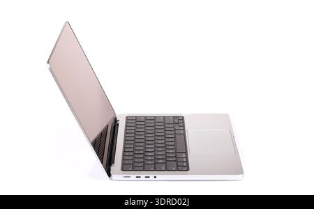Laptop with a blank screen isolated on a white background Stock Photo