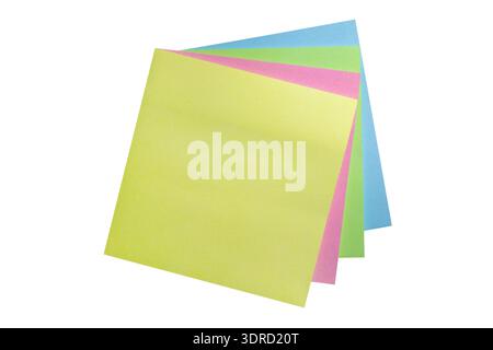 Stack of multiple colored sticky notes, providing space for important memos, tasks, and communication. Isolated Stock Photo