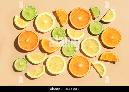Citrus fruit slices, orange, lemon, lime. Stock Photo