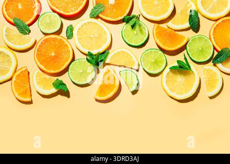 Citrus fruit slices, orange, lemon, lime. Stock Photo