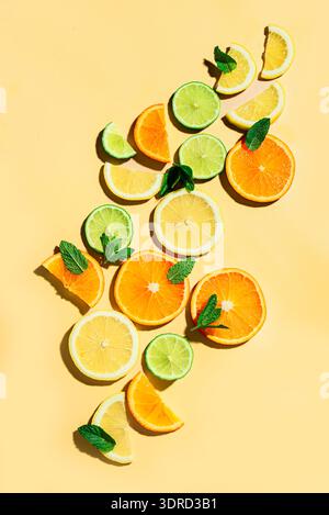 Citrus fruit slices, orange, lemon, lime. Stock Photo