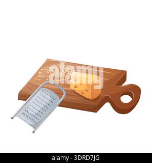 Grated cheese on board with grater Stock Vector