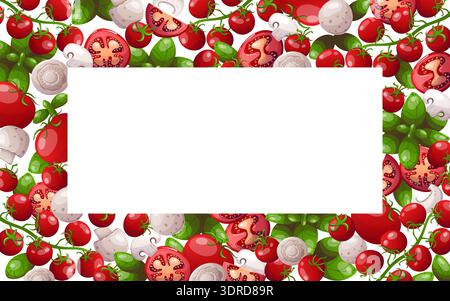 Tomato mushroom and basil vegetable frame Stock Vector