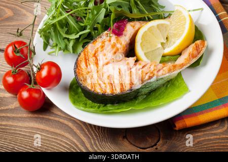 Grilled salmon and salad Stock Photo