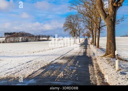 Slippery road surface in winter Stock Photo