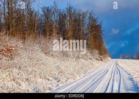 Slippery road surface in winter Stock Photo
