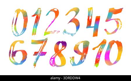 Numbers brush objects hand drawn colored. Not AI, Vector illustration Stock Vector