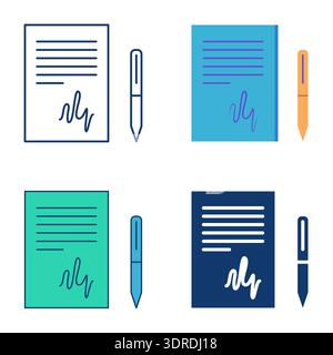 Signed document icon set. Contract or agreement, informed consent. Vector illustration Stock Vector
