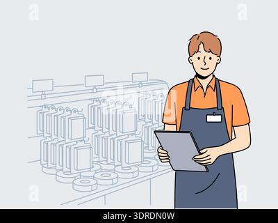 Male employee working in hypermarket Stock Photo