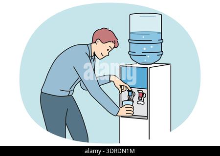 Man pouring water from cooler in office Stock Photo