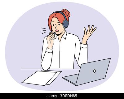 Call center agent in headset consult client Stock Photo