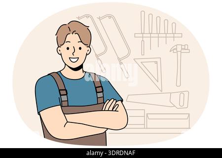 Smiling male carpenter standing in workshop Stock Photo