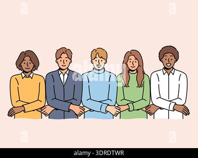 Team of multiracial people students holding hands and showing unity or lack of discord Stock Photo
