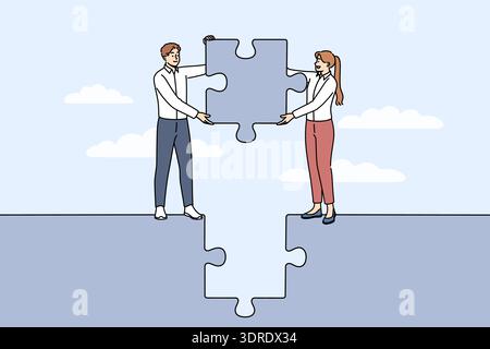 Business team working together jobs to build solid project and holding puzzle piece in hands Stock Photo