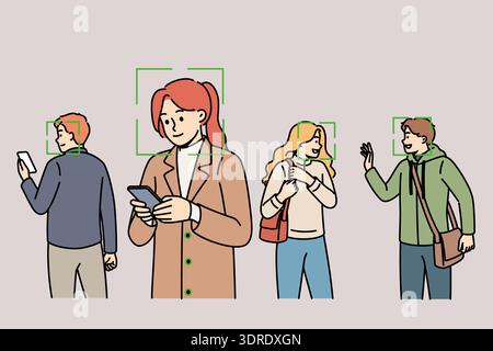 Big brother monitors people and identifies individuals using cameras or biometric facial recognition Stock Photo