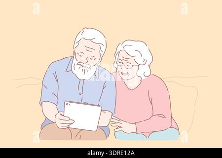 Studying tablet by elderly people concept Stock Photo