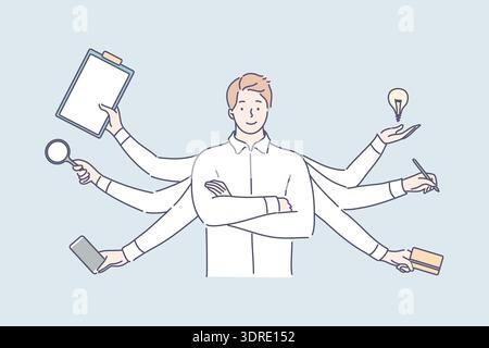 Multitasking, business efficiency, overload, professional competence concept. Stock Photo