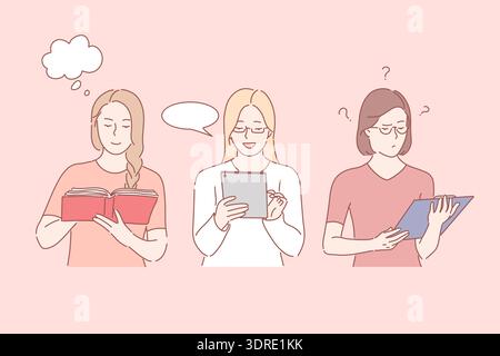 Paper and online documents, information sources, different emotions concept Stock Photo