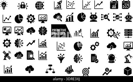 Predictive Analytics Icons Set with Data Science AI and Business Charts Symbols Stock Vector