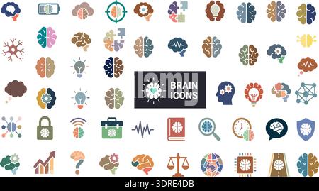 Brain Icons Collection with Intelligence, Creativity and Neuroscience Concepts Stock Vector