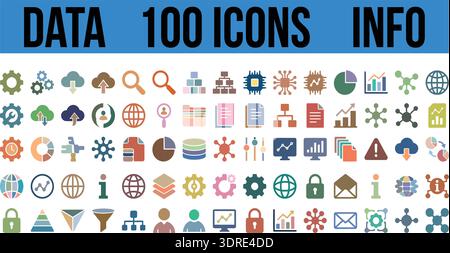 Data Analytics and Information Icons Set with Charts, Cloud and Network Symbols Stock Vector