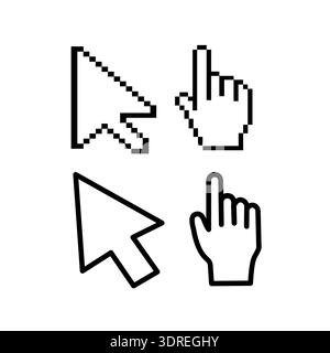 Pixel mouse cursor and hand pointer icon. Clipart image isolated on white background. Vector 10 eps. Stock Vector