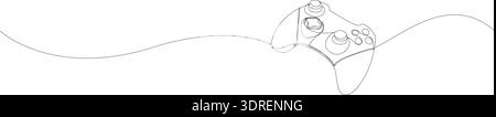 Continuous line illustration of a game controller in banner layout with space for text. Editable stroke vector for esports branding, gaming platforms Stock Vector