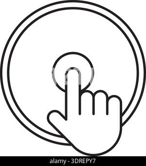 Finger touching a circular control, symbolizing drag to move gesture. Concept of navigation hint, user interface instruction, mobile game control or t Stock Vector