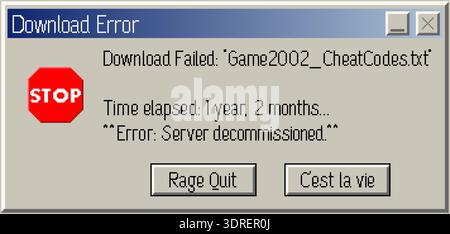 Humorous pixel art pop-up window with a download error message and retro computer aesthetic. Funny concept for tech and gaming themes. Vector illustra Stock Vector