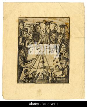 This circa 1640-1719 etching depicts Martin Luther seated at a table ...