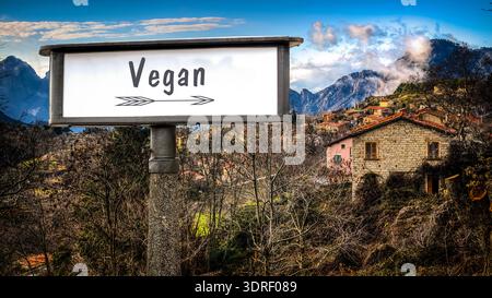 Signposts the direct way to Vegan Food Stock Photo