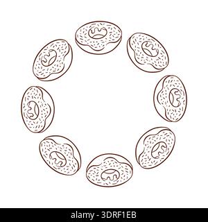 Wreath with glaze donut and sprinkles in line art style. Simple design for bakery menu isolated on white background. Stock Vector