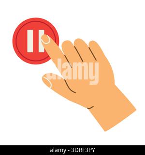 hand pressing pause button, stop media control concept, finger touching digital interface icon, user interface action, technology and control symbol- Stock Vector