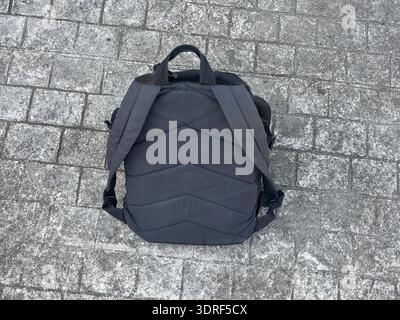the backpack on the street in the city Stock Photo