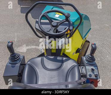First Person View Driver Possition Steering Wheel With Joysticks Construction Machine Stock Photo