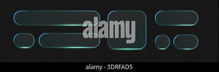 Set Transparent glass button with glossy frame and liquid effect. Modern UI element featuring realistic light reflections, perfect for digital Stock Vector