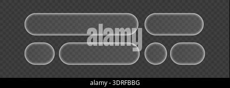 Set of glass interface frame with transparent liquid morphism. Digital button element showcasing light refraction effects, ideal for modern web Stock Vector