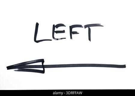 the left direction arrow drawn with marker on a transparent background Stock Photo