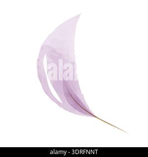 A single delicate watercolor feather in soft lavender and light purple shades curves gently on a plain white background. Stock Vector