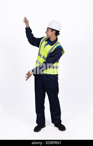 Construction worker waving his hand to say hello Stock Photo