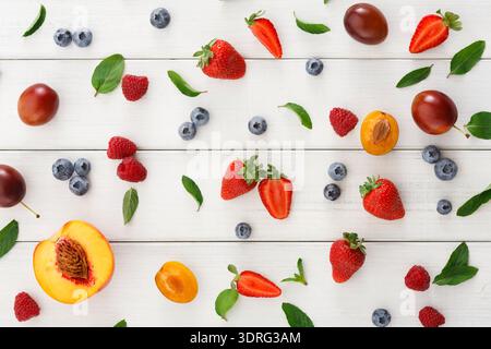 Various Fruits Are Arranged on a Wooden Surface Stock Photo