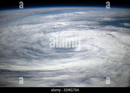 A tropical storm above the Pacific Ocean in this image from the International Space Station as it orbited 260 miles above. Credit NASA/NAyers Stock Photo